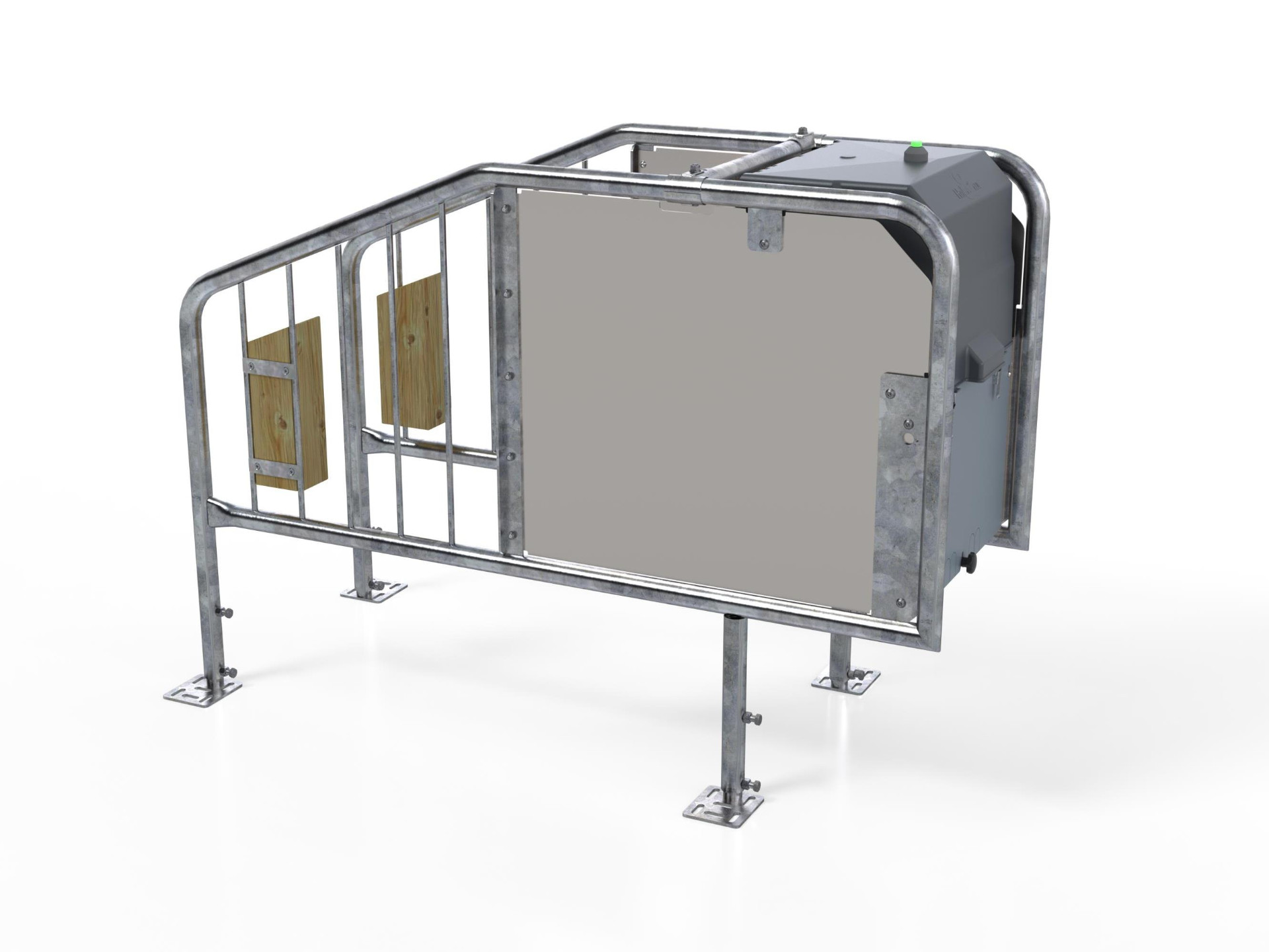 HeavyDuty-Station Auf diesem Bild ist die HeavyDuty-Variante der HygieneStation zu sehen, die für die kräftigeren Mastkälber nutzbar ist.